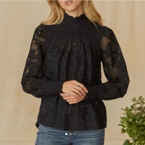 Sundance Tops - Sundance Dorina Black Lace Mock Neck Blouse Size Lg Size Lg